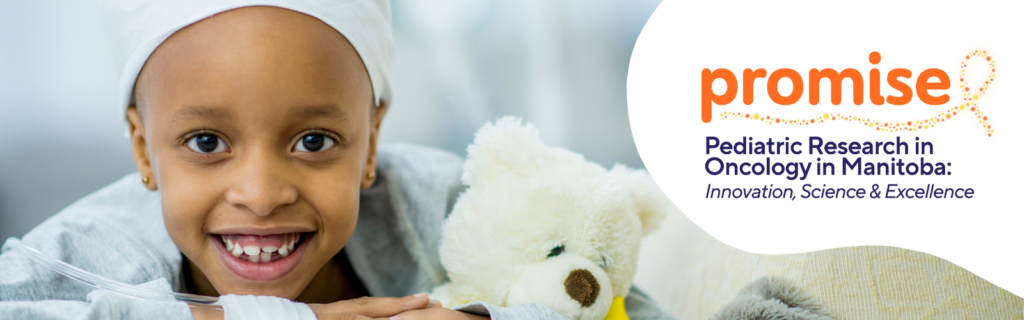 Child with an IV in their arm smiling and holding a white teddy bear.